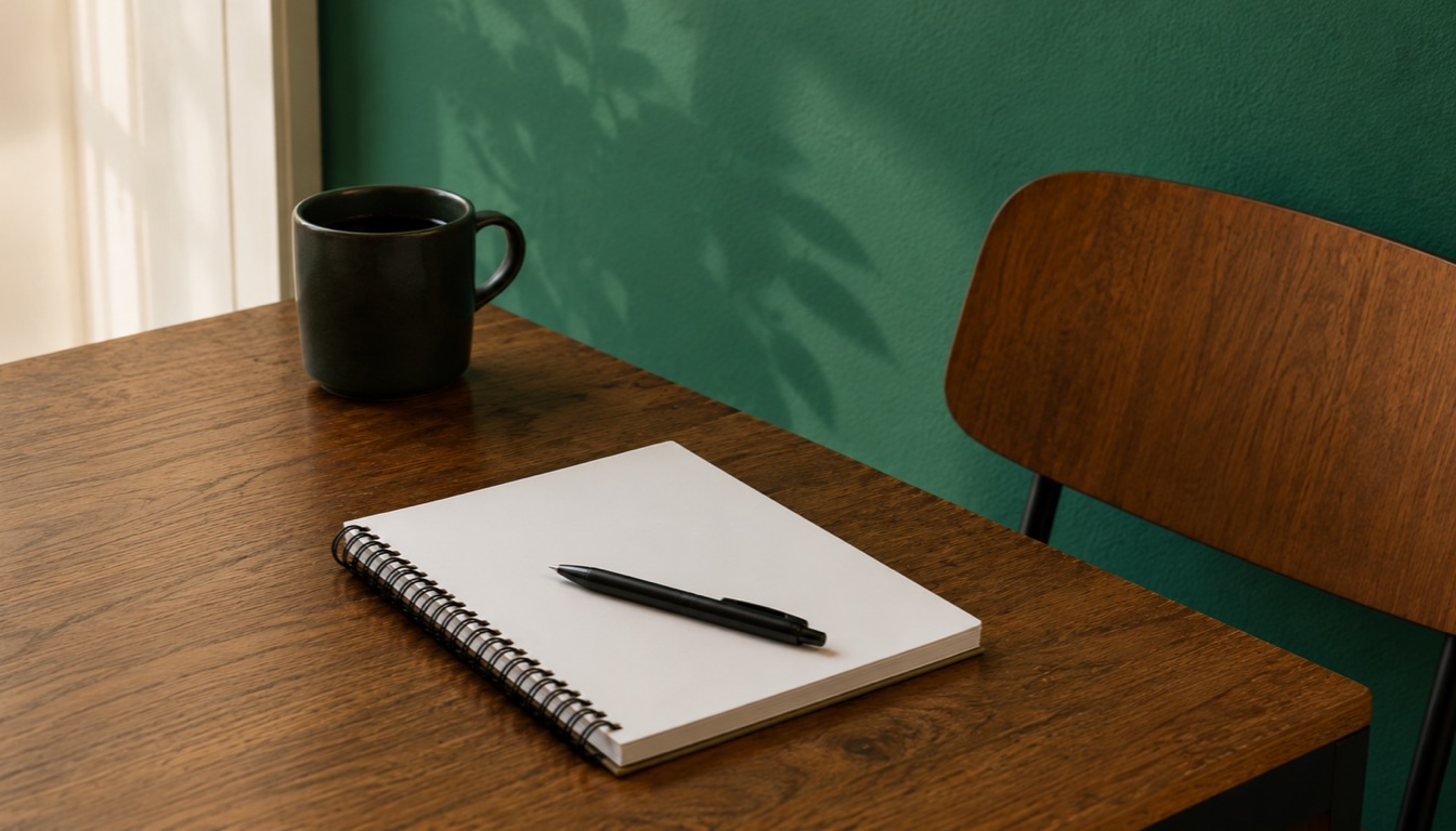 Een notitieblok en pen op een tafel. Klaar om een aanvraag op te schrijven.